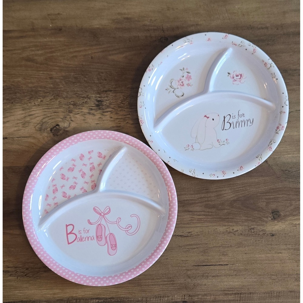 Little Me Kids Preferred Melanine Divided Plates Set B is for Bunny -Ballerina